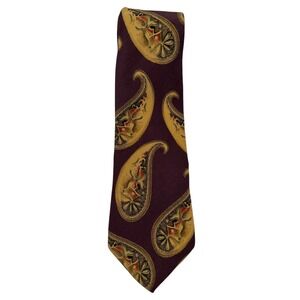 BRANDINI‎ Men's Paisley Necktie Plum Gold Accents Business Career A20Q